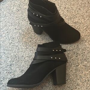 Material Girl Black Ankle Booties with Studded Straps